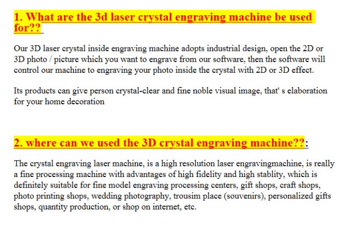 3D Crystal Laser Inner Engraving Machine 2000HZ speed 120,000 dots / Minute